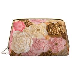 Kosmetiktasche, bedruckt, tragbar, aus Leder, geeignet für die Aufbewahrung von Kosmetika etc, Rosa / Weiß / Gold Blumen, Einheitsgröße von ASEELO