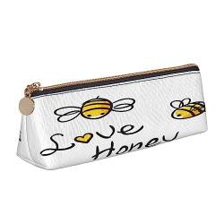 Leder Dreieck Federmäppchen Schmetterling Lila Schreibwaren Bleistift Tasche Make-up Tasche Tragbare Büro Schreibwaren Tasche für Teens Mädchen Erwachsene, Bee Love Honey, Leather Pencil Case, Kosmetikkoffer von ASEELO