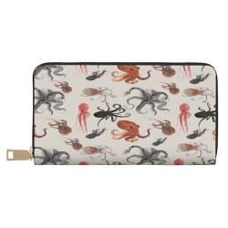 Ledergeldbörse, Münztasche, Münzbeutel, Strand, Palme, Stühle, Boote, Leder-Aufbewahrungstasche, Reißverschluss, Geldbeutel, Tasche für Damen, Herren, Kinder, Farbe: Octopus, Leather Wallet, von ASEELO