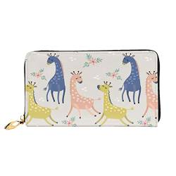 Ledergeldbörse mit Leopardenmuster, Damen-Geldbörse, groß, Leder, Reißverschluss, Kartenhalter, Organizer, Damen-Reise-Clutch, Niedliche Giraffe, Einheitsgröße von ASEELO