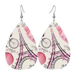 Romantische Paris Eiffelturm Fahrrad Ohrringe für Damen Ohrringe Leder Ohrringe für Mädchen Neuheit Tropfen Ohrringe Stilvoll und schön, Einheitsgröße, Leder, Kein Edelstein von ASEELO