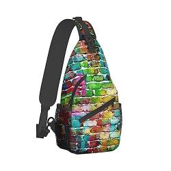 Sling Backpack Chest Bag Rustic Rocks Brick Wall Anti Theft Crossbody Shoulder Pack Daypack Outdoor Sport Travel Hiking for Men Women, Graffiti Bunte Ziegel, Cross chest bag diagonally von ASEELO