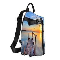 Sling Rucksack Brusttasche Bunte Sukkulenten Anti Diebstahl Crossbody Schulter Pack Tagesrucksack Outdoor Sport Reisen Wandern für Männer Frauen, Sonnenuntergang Meer, Crossbody Backpack von ASEELO