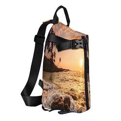 Sling Rucksack Brusttasche Bunte Sukkulenten Anti Diebstahl Crossbody Schulter Pack Tagesrucksack Outdoor Sport Reisen Wandern für Männer Frauen, Strand Sonnenuntergang, Crossbody Backpack von ASEELO