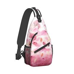 Sling Rucksack Brusttasche Fußball Anti Diebstahl Crossbody Schulter Pack Daypack Outdoor Sport Reisen Wandern für Männer Frauen, Rosa Blütenblätter, Cross chest bag diagonally von ASEELO