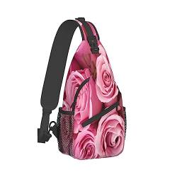 Sling Rucksack Brusttasche Sonnenuntergang Strand Palme Anti Diebstahl Crossbody Schulter Pack Tagesrucksack Outdoor Sport Reisen Wandern für Männer Frauen, Rosa, Cross chest bag diagonally von ASEELO