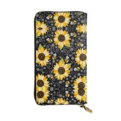 Sonnenblumen-Bienen-Geldbörsen für Herren, Leder, lange Clutch-Geldbörse, Vintage-Geldbörse, Business-Brieftaschen, die Gentlemanly Manners zeigen., Schwarz, Einheitsgröße, Vintage von ASEELO