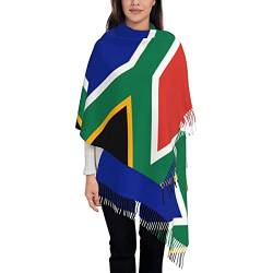 Südafrika Flagge Schal Damen Schal Kaschmir Langstapel Quaste Schal, modisch und vielseitig, bequem und warm., Schwarz, Einheitsgröße von ASEELO