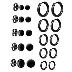 10 Paar Ohrringe für Herren männer, Creolen Huggie Ohrringe Piercing Schwarz Edelstahl Allergiefreie Ohrstecker Set, Fake Plugs Ohrschmuck Hoop Piercing für Herren Damen Unisex von ASH'S CHOICE