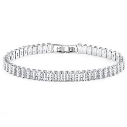 Damen Armband Silber, Kristall Strass Diamant Zirkonia Tennisarmbänder Glitze, Armband für Damen Freundschaftsarmband Verstellbares Armband Silber Schmuckgeschenk für Damen Mädchen Frauen Mama von ASH'S CHOICE