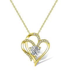 Ketten Gold für Damen, Halskette Gold Herz Liebe Ketten mit Herz Zirkonia Strasss Diamant Anhänger Halskette für Frauen Damen Mädchen 14k Vergoldet Halskette Geschenk Valentinstag Weihnachten von ASH'S CHOICE