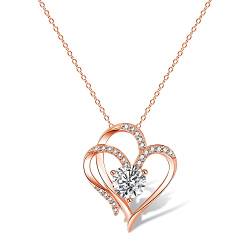 Ketten für Damen, Damen Halskette Rosegold Halskette Herz Liebe Herz Anhänger AAA+ Zirkonia Strasssteine Halskette für Frauen Damen Rosegold Halskette Geschenk Valentinstag Muttertags Weihnachten von ASH'S CHOICE