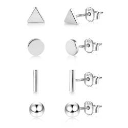 Ohrstecker Kleine Set, ASH'S CHOICE 4 Paar Ohrringe Silber 925 Ohrstecker Damen, Hypoallergenic Schl?fer Knorpel Ohrringe Silber Dreieck Kugel Glitz Ohrstecker Flache Piercing für Damen M?dchen Kind von ASH'S CHOICE