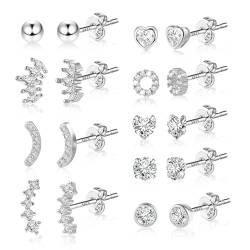 Ohrstecker Silber 925, 10 Paar ASH'S CHOICE Multipack Ohrringe Silber 925 Kleine Ohrstecker für Damen Mädchen, Ohrstecker mit Zirkon Strass Ohrringe Herz Kugel Blatt Ohrstecker Silber Ohrringe Set von ASH'S CHOICE