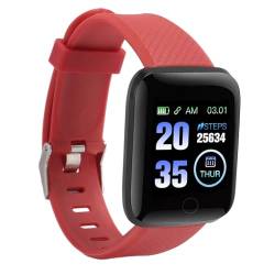 ASHATA Smartwatch, 1,3-Zoll-Smartwatches für Männer und Frauen, TFT-Farbbildschirm, IP67, Wasserdicht, Sport-Smartwatch mit Bluetooth-Nachrichtenerinnerung (Rot) von ASHATA