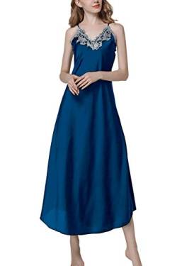 ASHER FASHION Damen Nachthemd Spitze Satin Nachthemden Lange Chemise Nachtwäsche, Marineblau, US Medium von ASHER FASHION