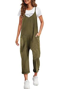 ASHER FASHION Jumpsuits für Frauen, einteiliger Strampler, Overall, lockere Passform, V-Ausschnitt, Baggy mit Tasche, Grün , Small von ASHER FASHION