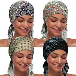 ASHILISIA 4 Stück Frauen Chemohut Turban Beanie, vorgebundene Headwraps Kopfbedeckung Bandana für Haarausfall, Ccily-c-3, Einheitsgröße von ASHILISIA