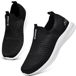 ASHION Damen Slip On Sneaker Mesh Leichte Atmungsaktiv Freizeitschuhe Fitness Turnschuhe Laufschuhe Walking Schuhe,Schwarz Weiß,38 EU von ASHION