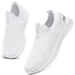 ASHION Damen Slip On Sneaker Mesh Leichte Atmungsaktiv Freizeitschuhe Fitness Turnschuhe Laufschuhe Walking Schuhe,Weiß,40 EU von ASHION