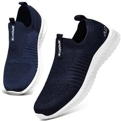 ASHION Damen Slip On Sneaker Mesh Leichte Atmungsaktiv Freizeitschuhe Fitness Turnschuhe Laufschuhe Walking Schuhe,Weiß Blau,42 EU von ASHION