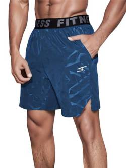 ASHION Herren Leichte Schnell Trocken Laufhose Muster Trainingsshorts und Laufshorts Sommer Sporthose Workout Atmungsaktiv Fitness Kurze D - Blau, Large von ASHION