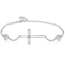 Billie Bijoux Kreuz Armbänder für Frauen 925 Sterling Silber CZ Diamant Kreuz Charm Armbänder Schmuck Geschenke für Mama Frauen Mädchen (A-Silver) von ASHLI JENA