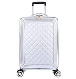 ASHSDI Koffer Reisekoffer Trolley Tragbares Reisegepäck, Weiches, Aufrechtes, Robustes Handgepäck Mit 4 Spinnerrädern Für Damen Boardcase Handgepäck (Color : White, Size : 18inch) von ASHSDI