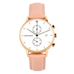 Ashton & Co. Damen-Armbanduhr, Roségold, 38 mm, luxuriöses rosafarbenes Lederband, Süßwasser- und Süßwasserarmband von ASHTON & Co.