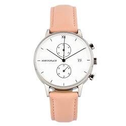 Ashton & Co. Mosman Damen-Armbanduhr, Silberfarben, 38 mm, luxuriöses rosa Lederband von ASHTON & Co.