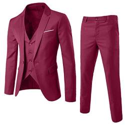 Anzug Herren Anzug 3 Teilig Slim Fit Herrenanzug Hochzeit Anzüge Herren Modern Sakko für Business (Wein, XXL) von ASHUI