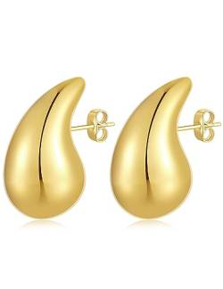 ASHYLE Handmade Ohrringe Gold Hängend, Goldene Ohrringe Damen, Tropfen Vergoldete Earrings for Women, Modeschmuck Chunky Hoop Earring Dupes für mädchen, Hypoallergen Geschenke für Frauen, 32mm von ASHYLE
