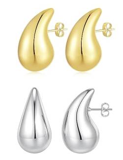 ASHYLE Handmade Ohrringe Gold Hängend, Goldene Ohrringe Damen, Tropfen Vergoldete Earrings for Women, Modeschmuck Chunky Hoop Earring Dupes für mädchen, Hypoallergen Geschenke für Frauen von ASHYLE