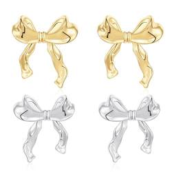 ASHYLE Schleifen Ohrringe, Gold Silver Bow Earrings for Women, Hypoallergen Geschenke für Damen von ASHYLE