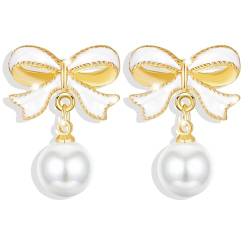 ASHYLE Schleifen Ohrringe Weiße, Bow Earrings Vergoldete for Women, Hypoallergen Geschenke für Damen von ASHYLE