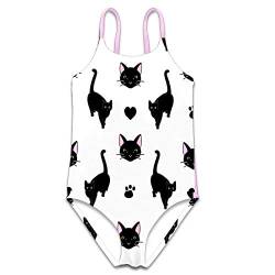 Badeanzug für Mädchen, süßes schwarzes Katzen-Design, Badeanzug, für Kleinkinder im Alter von 5 bis 6 Jahren Gr. S, Mehrfarbig1 von ASIGA