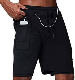 ASKSA 2 in 1 Herren Shorts Trainingshose Dual Kurze Sporthose Männer Fitness Laufhose Sport Hosen(Schwarz,XL) von ASKSA