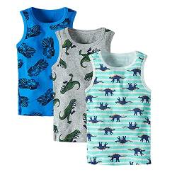 ASKSA 3 Pack Kinder Jungen Mädchen Unterhemden 100% Baumwolle Ärmellos Tank Top Unterwäsche Weste Shirt (Fahrmischer & Dino,98 EU) von ASKSA