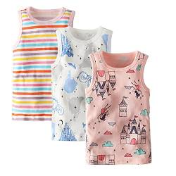 ASKSA 3 Pack Kinder Jungen Mädchen Unterhemden 100% Baumwolle Ärmellos Tank Top Unterwäsche Weste Shirt (Mädchen Schloss,122 EU) von ASKSA