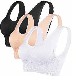 ASKSA Damen 3 Packs BH Nahtlose Spitzen Yoga Fitness Sport Push up BHS Frauen Bustier Lace Bra(Schwarz+Hautfarbe+Weiß,S) von ASKSA