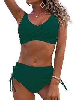 ASKSA Damen Bikini Set Crossover Back Badeanzüge Bademode Kordelzug Side Strandmode Badeanzug (Grün,XL) von ASKSA