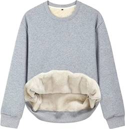 ASKSA Damen Fleece Sweatshirt Plüsch Pullover Lammhaar Futter Oversize Dicker Pulli Sherpa Warmer Langarm Oberteil(Grau,M) von ASKSA