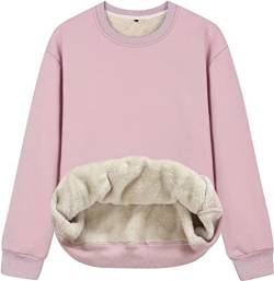 ASKSA Damen Fleece Sweatshirt Plüsch Pullover Lammhaar Futter Oversize Dicker Pulli Sherpa Warmer Langarm Oberteil(Rosa,XL) von ASKSA