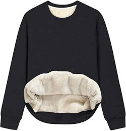 ASKSA Damen Fleece Sweatshirt Plüsch Pullover Lammhaar Futter Oversize Dicker Pulli Sherpa Warmer Langarm Oberteil(Schwarz,L) von ASKSA