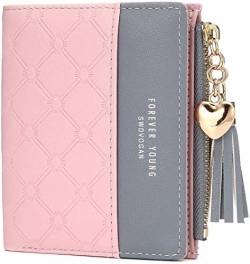 ASKSA Damen Geldbeutel Quaste PU Leder Portemonnaie Multi Slots Kleine Brieftasche Schlanke Kartenhalter Geldbörse Für Frauen (Rosa) von ASKSA