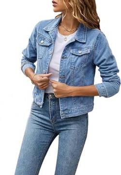 ASKSA Damen Jeansjacke Leichte Kurze Jacke Casual Lange Mantel Denim Outwear (Blau,L) von ASKSA