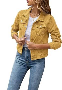 ASKSA Damen Jeansjacke Leichte Kurze Jacke Casual Lange Mantel Denim Outwear (Gelb,XXL) von ASKSA