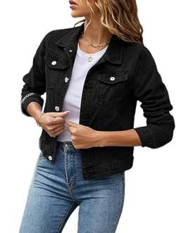 ASKSA Damen Jeansjacke Leichte Kurze Jacke Casual Lange Mantel Denim Outwear (Schwarz,XL) von ASKSA