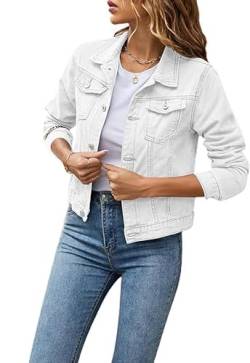 ASKSA Damen Jeansjacke Leichte Kurze Jacke Casual Lange Mantel Denim Outwear (Weiß,M) von ASKSA