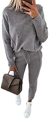 ASKSA Damen Jogginganzug Trainingsanzug Freizeitanzug Casual Hausanzug Zweiteiler Hosenanzug mit Taschen Jogginghose Sportswear (B Grau,3XL) von ASKSA